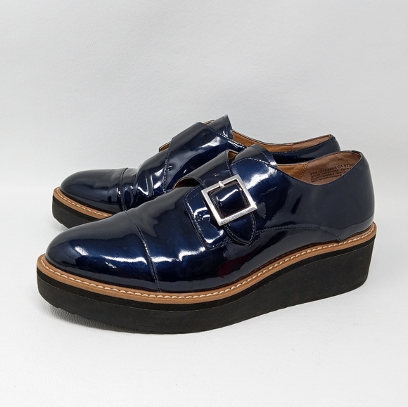 Halogen Navy Patent Leather Platform Loafers, Women's Size 9M